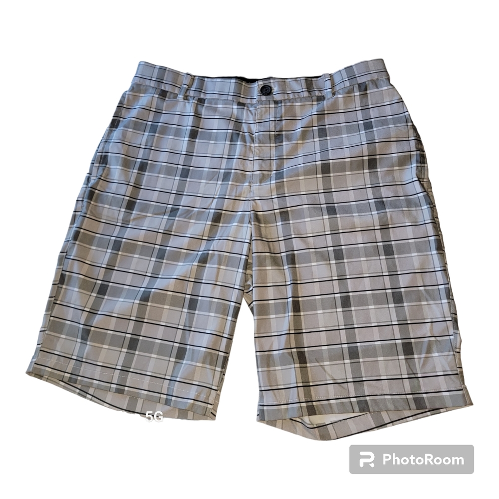 Nike Dri-Fit Standard Fit Mens Golf Short Gray Black White Plaid  Pocket Size 34